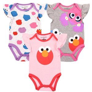 Sesame STREET Girls Newborn 3-Pack Bodysuits